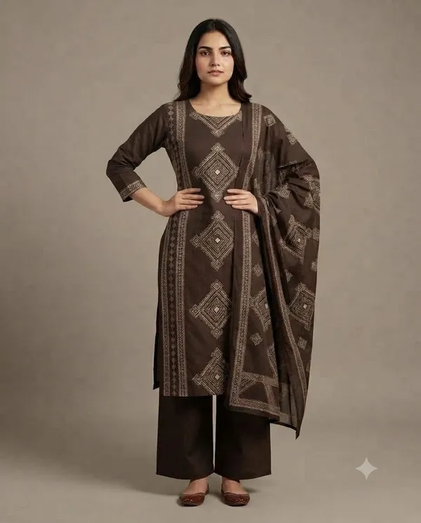 Brown_Mal_Cotton_Printed_Kurta_Set_For_Women