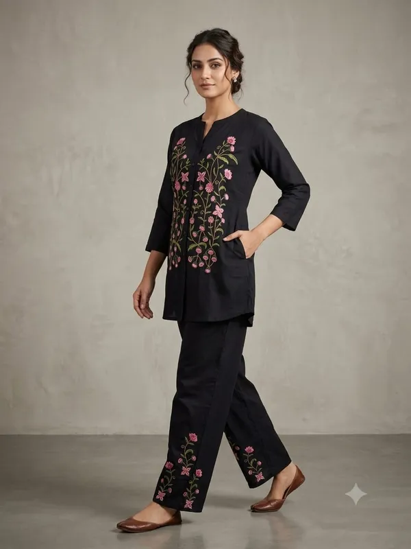 Black_Embroidered_Straight_Kurta_Set_for_Women