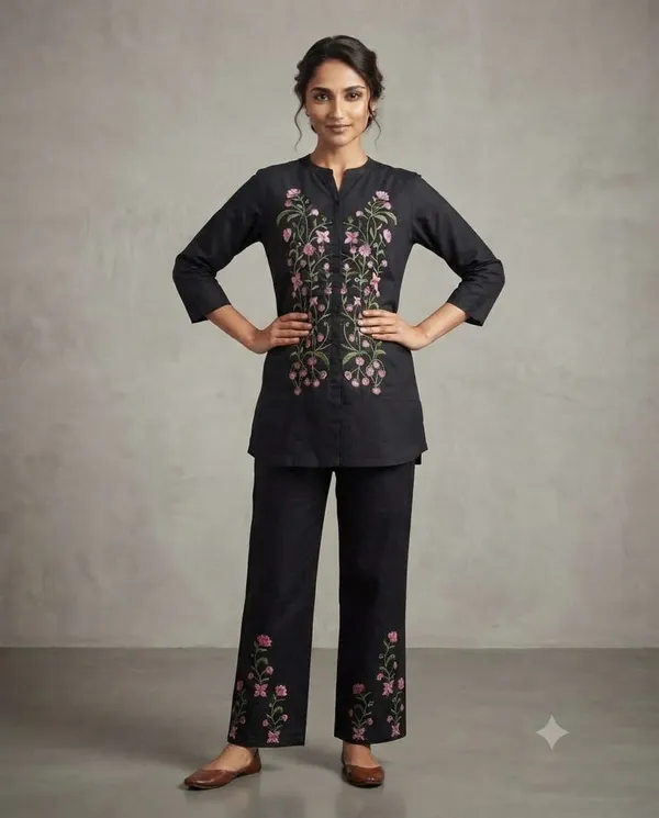 Black_Embroidered_Straight_Kurta_Set_for_Women