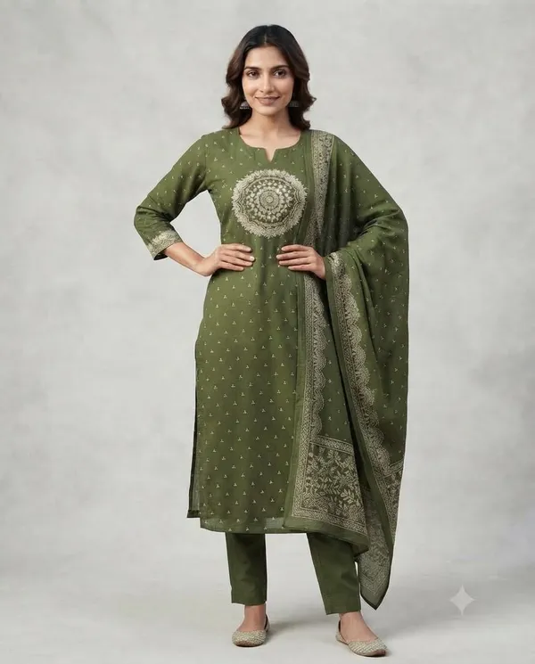 Olive_Green_Printed_Straight_Kurta_Set_For_Women