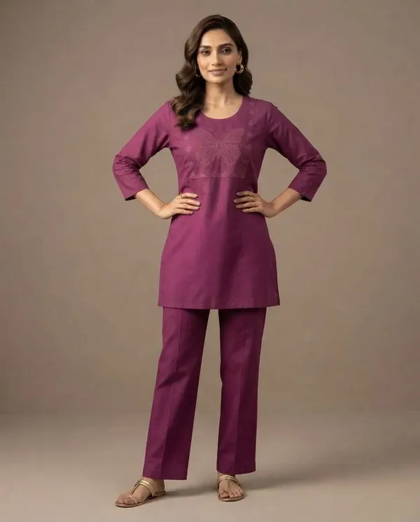 Plum_Cotton_Embroidered_Straight_Kurta_Pant_Set_For_Women