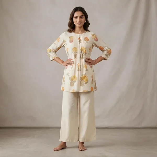 Cream_Mal_Cotton_Floral_Print_Kurta_Set_For_Women