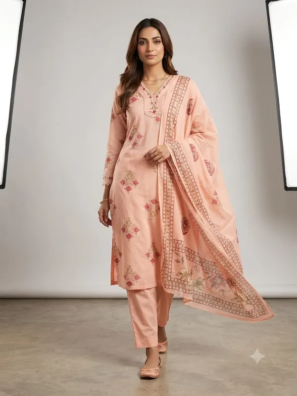 Peach_Printed_Ethnic_Kurta_Set_With_Dupatta_For_Women