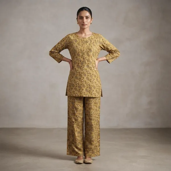 Mustard_Cotton_Paisley_Print_Straight_Fit_Kurta_Set_For_Women