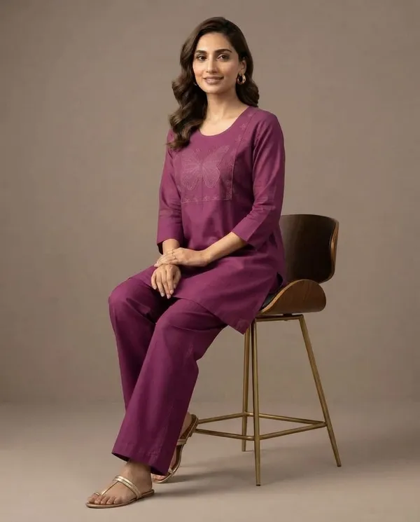 Plum_Cotton_Embroidered_Straight_Kurta_Pant_Set_For_Women