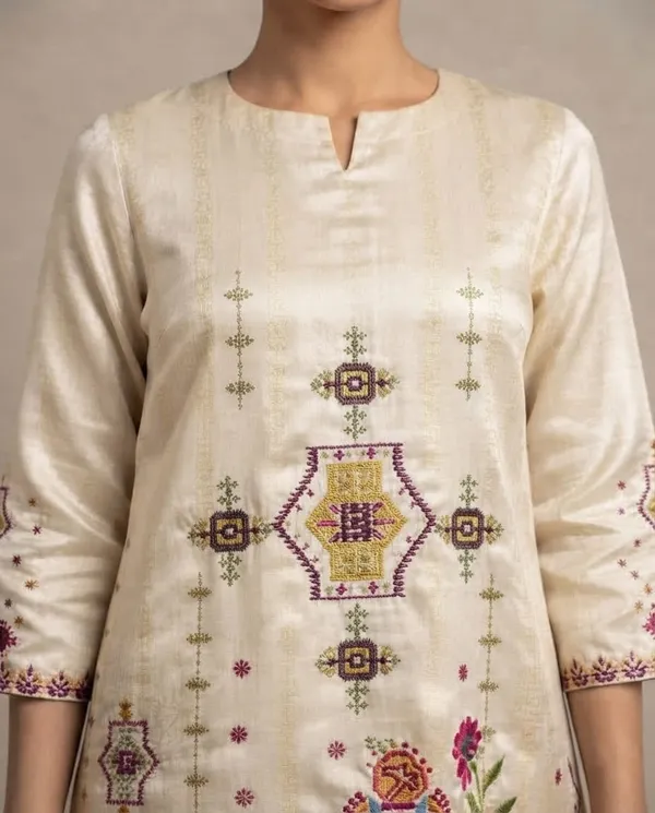 Cream_Pure_Gaji_Embroidered_Straight_Kurta_Set_For_Women