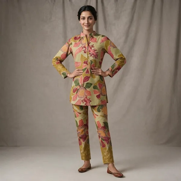 Mustard_Floral_Print_Straight_Kurta_Set_For_Women