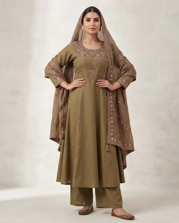 Olive_Cotton_Embroidered_Ethnic_Suit_Set_For_Women