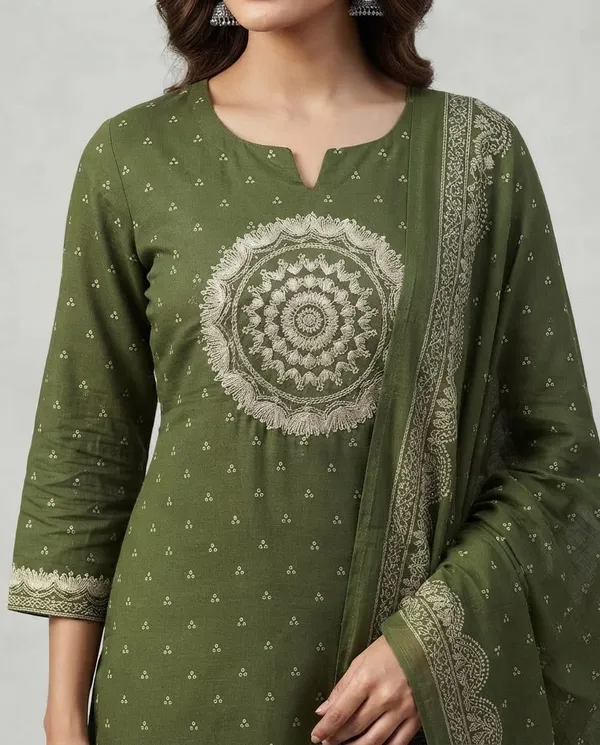 Olive_Green_Printed_Straight_Kurta_Set_For_Women