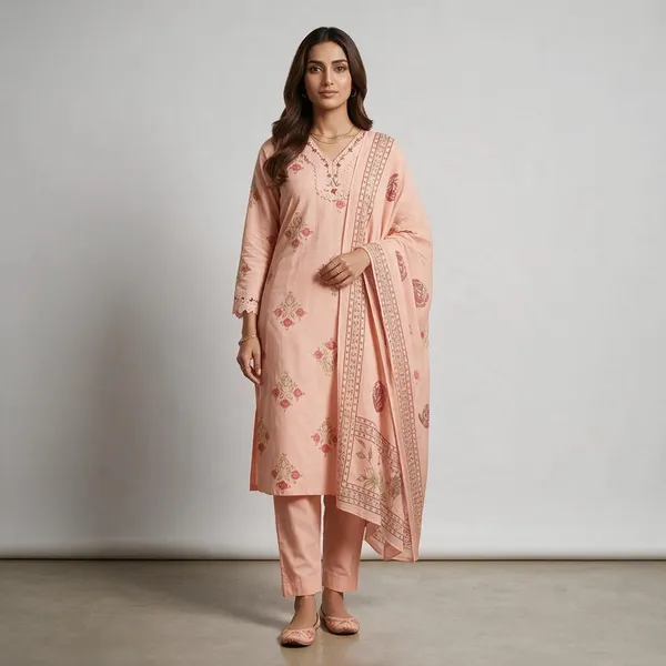 Peach_Printed_Ethnic_Kurta_Set_With_Dupatta_For_Women