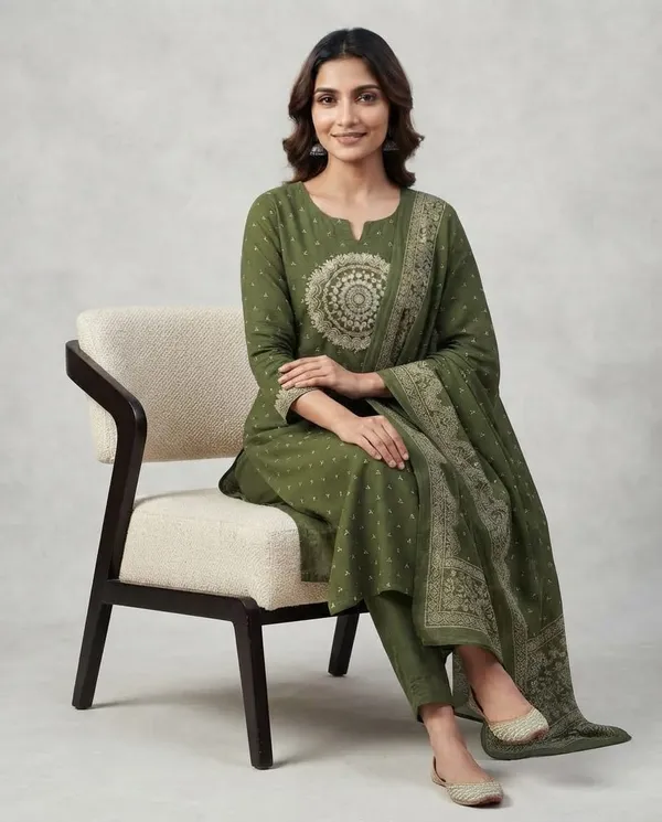 Olive_Green_Printed_Straight_Kurta_Set_For_Women