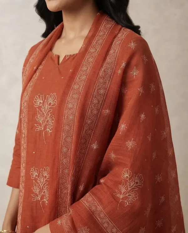 Rust_Cotton_Floral_Print_Straight_Kurta_Set_For_Women