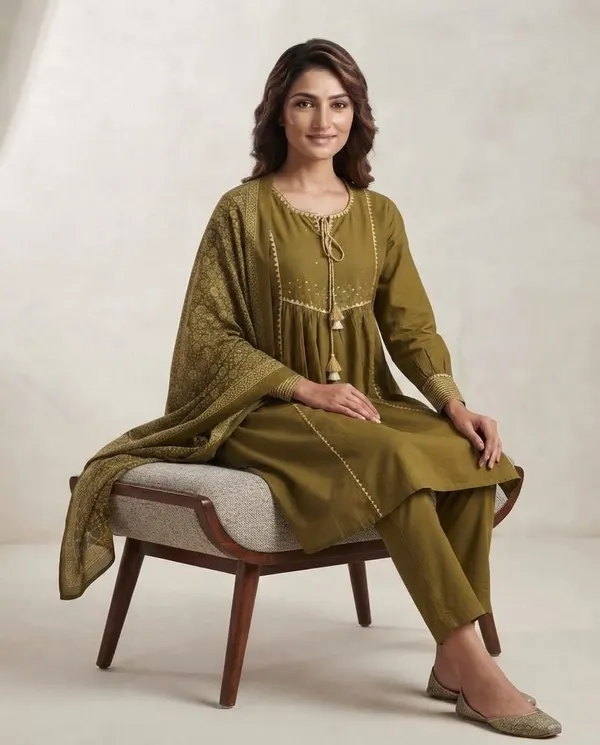 Olive_Green_Mal_Cotton_Printed_Kurta_Set_For_Women