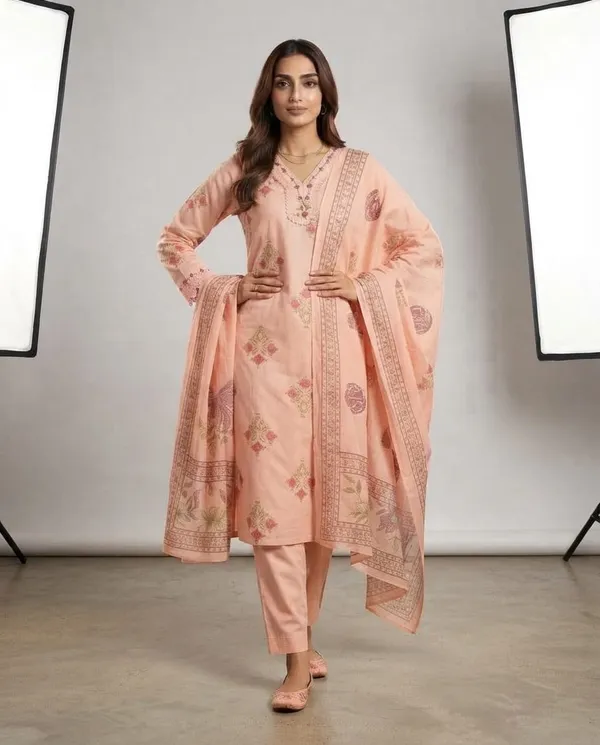 Peach_Printed_Ethnic_Kurta_Set_With_Dupatta_For_Women