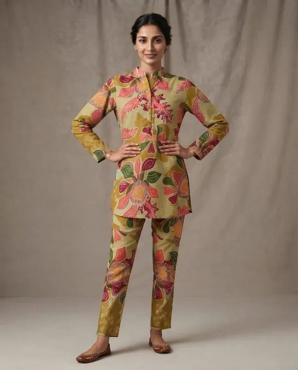 Mustard_Floral_Print_Straight_Kurta_Set_for_Women