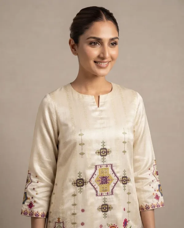 Cream_Pure_Gaji_Embroidered_Straight_Kurta_Set_For_Women