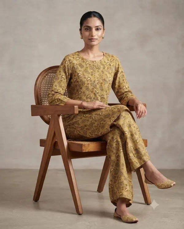 Mustard_Cotton_Paisley_Print_Straight_Fit_Kurta_Set_For_Women