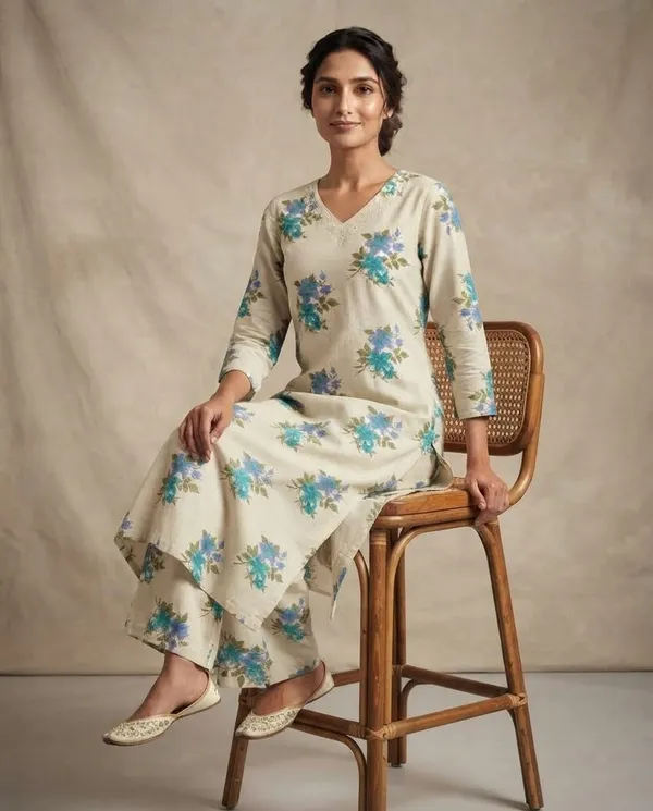 Cream_Floral_Print_Kurta_Set_for_Women