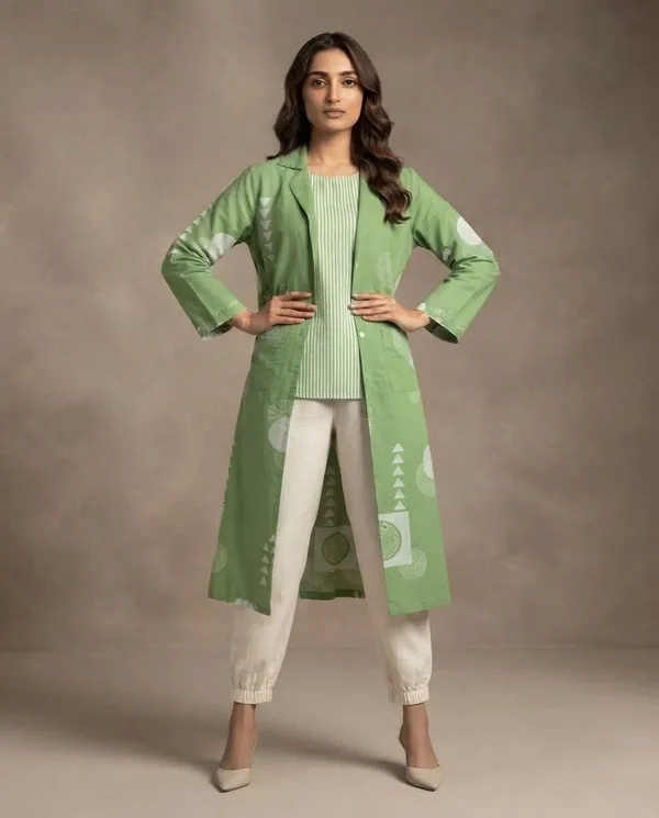 Green_Cotton_Printed_Layered_Kurta_Set_For_Women