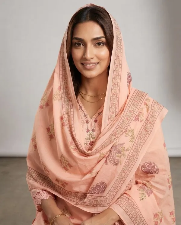 Peach_Printed_Ethnic_Kurta_Set_With_Dupatta_For_Women