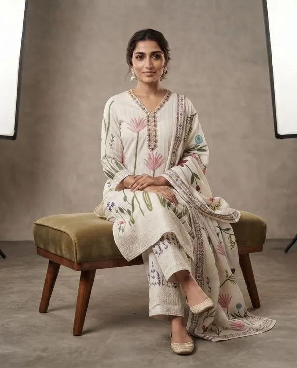 Cream_Lakhnavi_Printed_Straight_Kurta_Set_For_Women