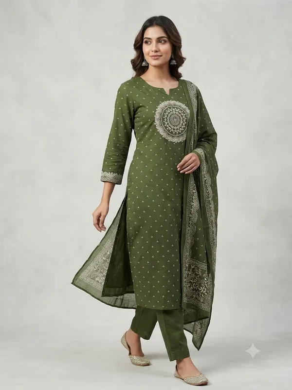 Olive_Green_Printed_Straight_Kurta_Set_For_Women