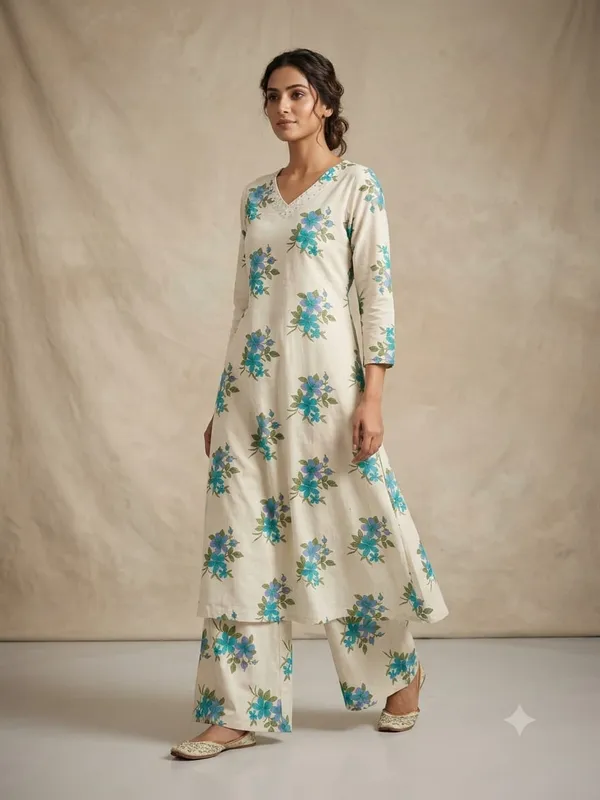 Cream_Floral_Print_Kurta_Set_for_Women