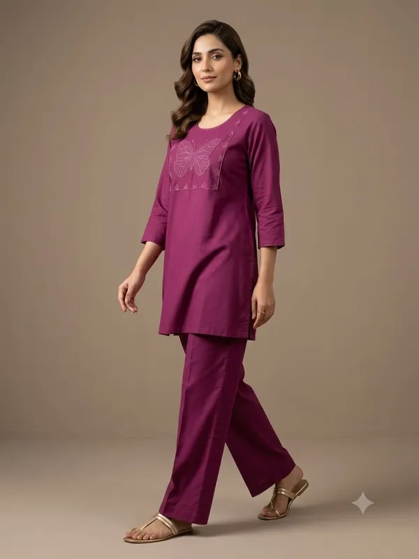 Plum_Cotton_Embroidered_Straight_Kurta_Pant_Set_For_Women
