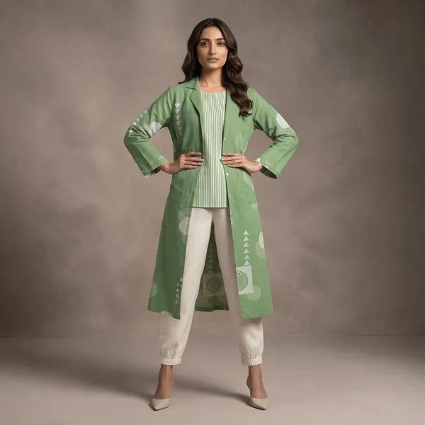 Green_Cotton_Printed_Layered_Kurta_Set_For_Women