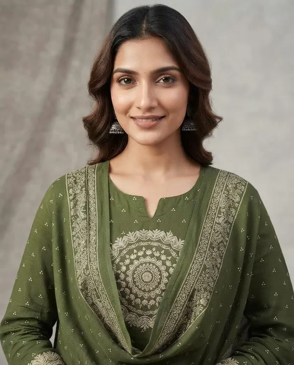 Olive_Green_Printed_Straight_Kurta_Set_For_Women