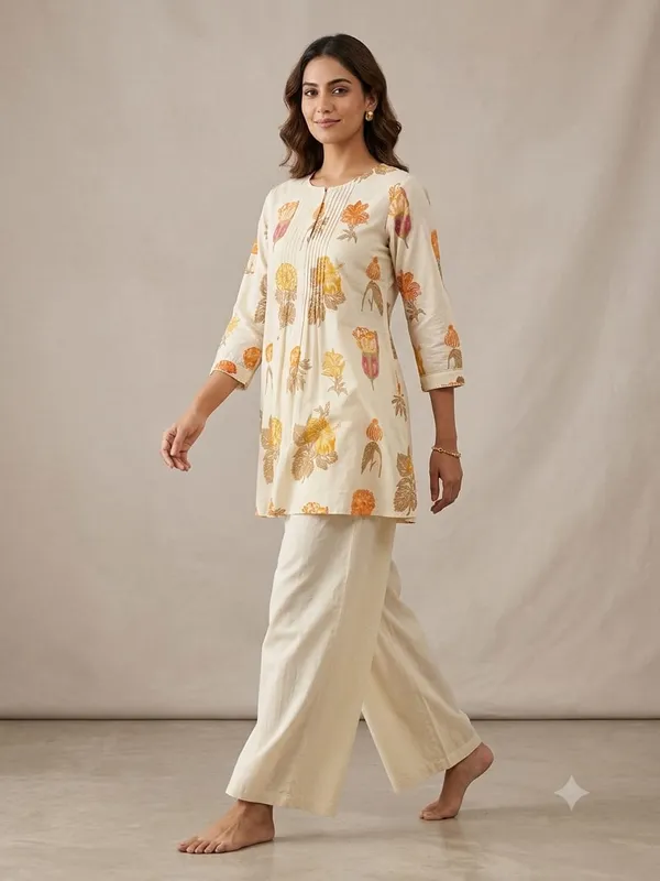Cream_Floral_Print_Kurta_Set_for_Women