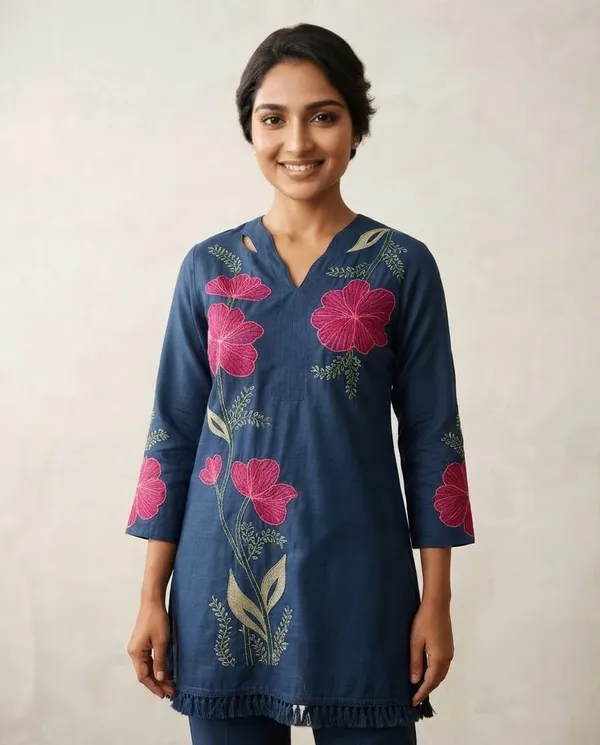 Blue_Floral_Embroidered_Straight_Kurta_For_Women