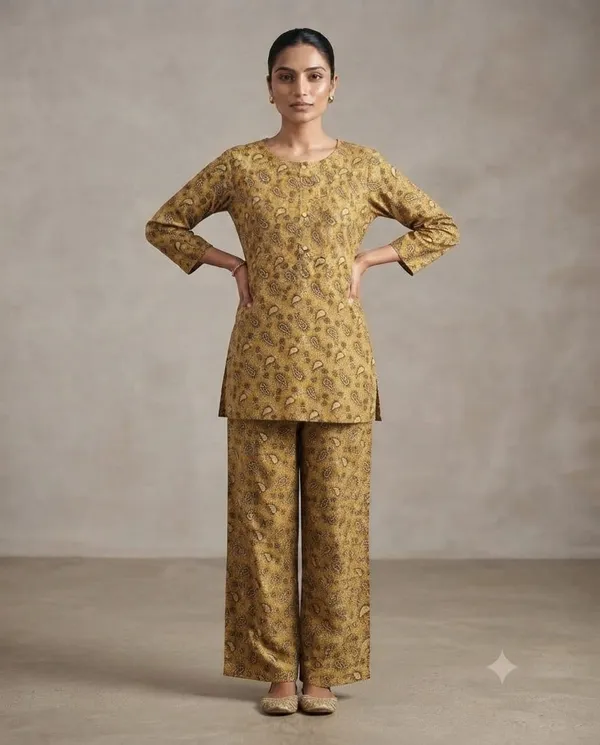 Mustard_Cotton_Paisley_Print_Straight_Fit_Kurta_Set_For_Women