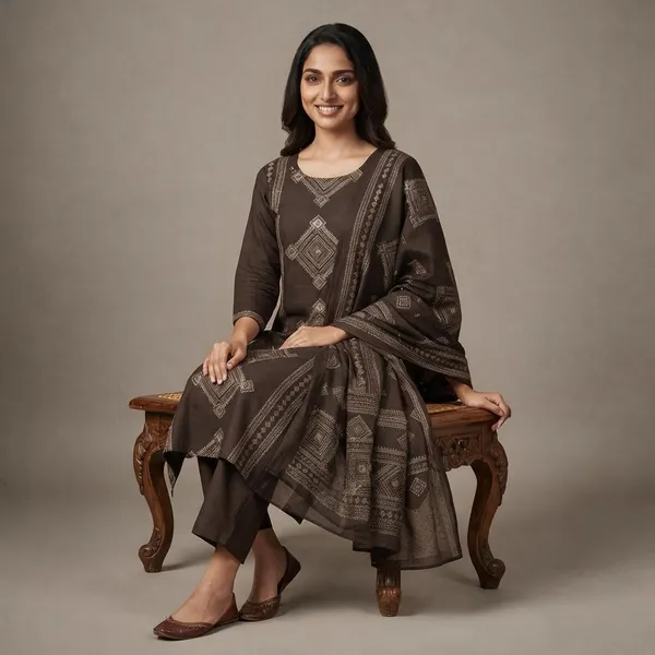 Brown_Mal_Cotton_Printed_Kurta_Set_For_Women