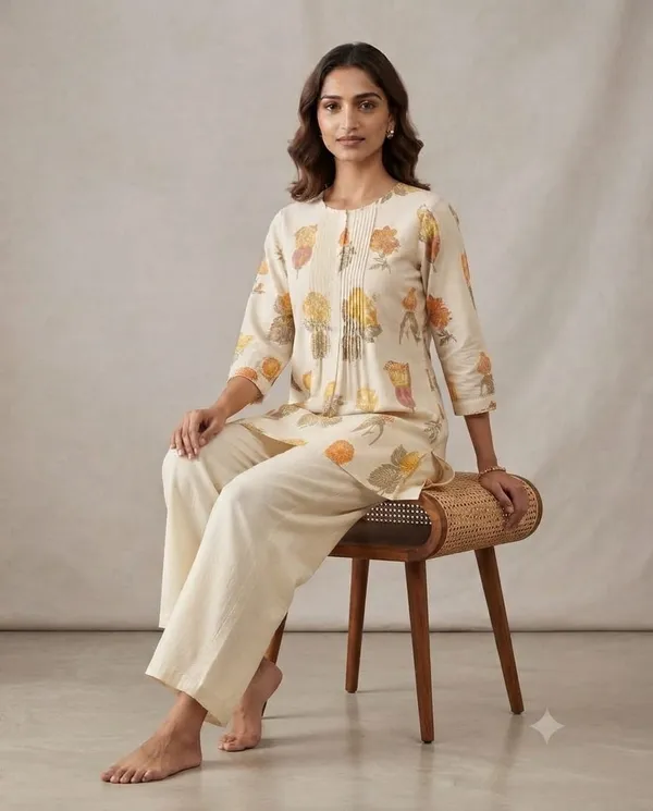 Cream_Floral_Print_Kurta_Set_for_Women