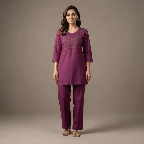 Plum_Cotton_Embroidered_Straight_Kurta_Pant_Set_For_Women