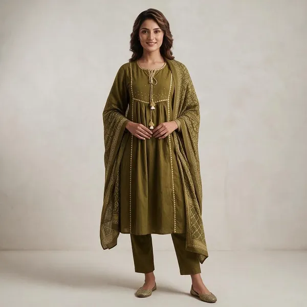 Olive_Green_Mal_Cotton_Printed_Kurta_Set_For_Women