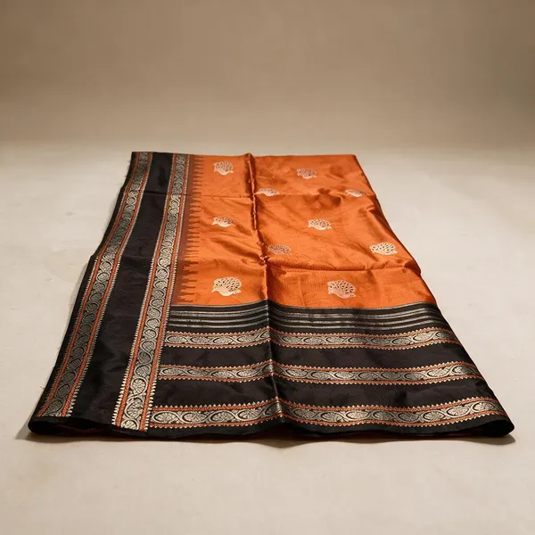 Orange_Black_Traditional_Silk_And_Polyster_Saree_For_Women