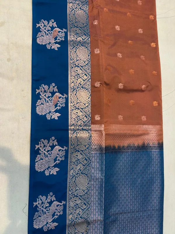 Blue_And_Brown_Banarasi_Silk_Saree_for_Women