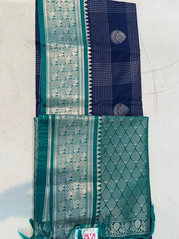 Teal_And_Navy_Woven_Saree_For_Women