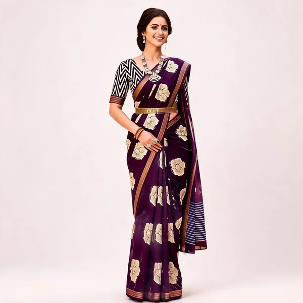 Purple_Floral_Print_Silk_&_Polyster_Saree_For_Women
