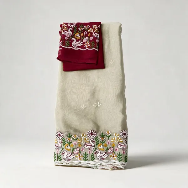 Cream_And_Maroon_Embroidere_Silk_And_Polyster_For_Women