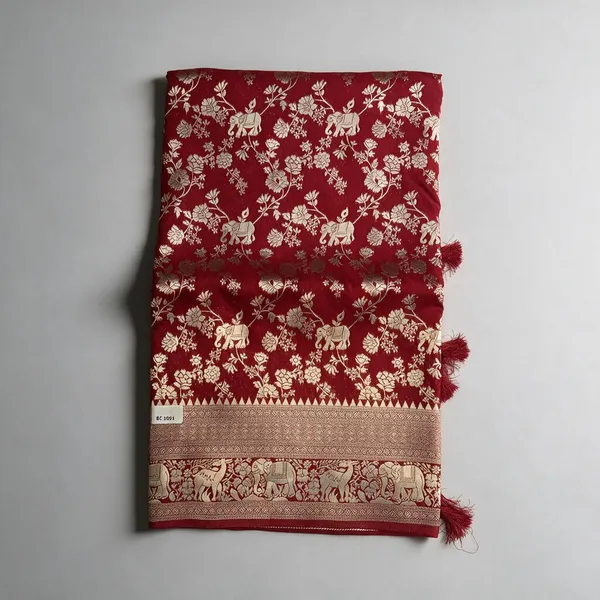Maroon_Elephant_Motif_Silk_And_Polyster_Saree_For_Women