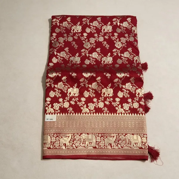 Maroon_Elephant_Motif_Silk_And_Polyster_Saree_For_Women