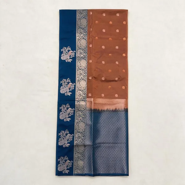 Blue_And_Brown_Banarasi_Silk_Saree_For_Women