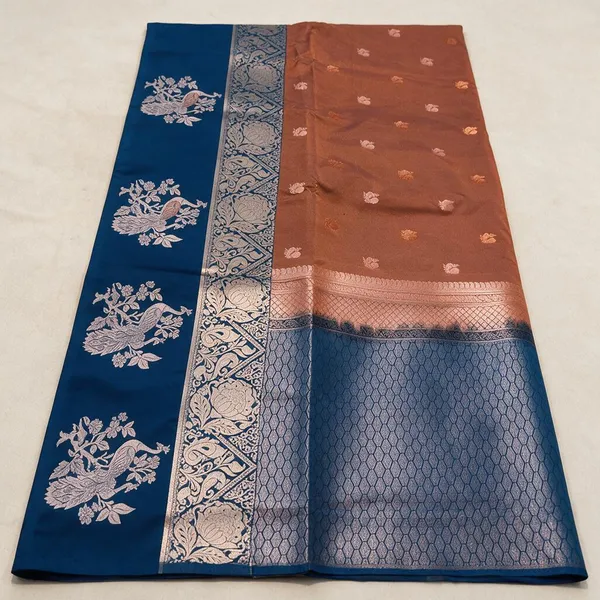 Blue_And_Brown_Banarasi_Silk_Saree_For_Women