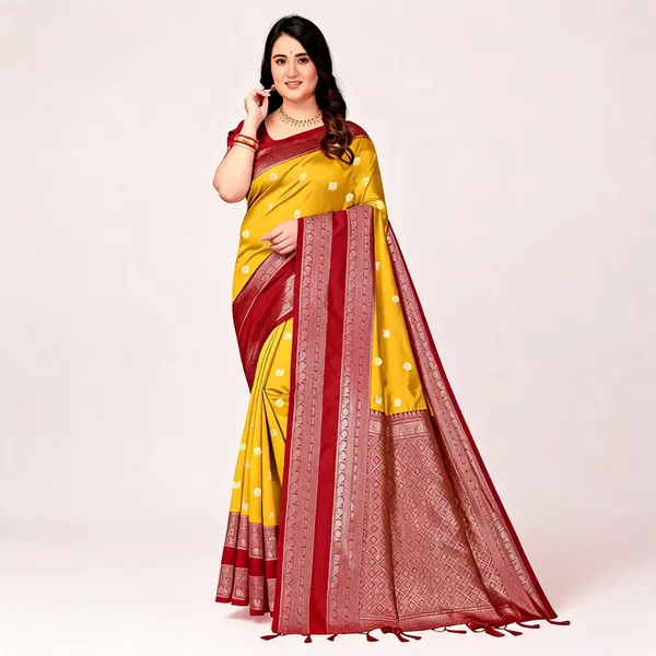 Yellow_Silk_And_Polyster_Saree_For_Women