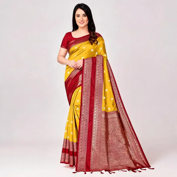 Yellow_Silk_And_Polyster_Saree_For_Women