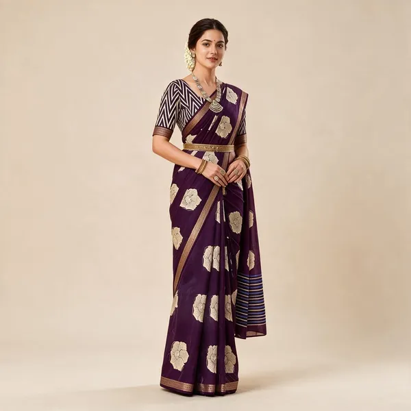 Yellow_Silk_And_Polyster_Saree_For_Women