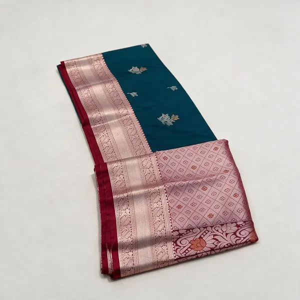 Teal_Silk_And_Polyster_Zari_Border_Saree_For_Women